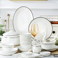 A white ceramic bowl and plate set displayed on a phone shopping screen, with product text below showing 'Nordic ceramic bowl and plate set